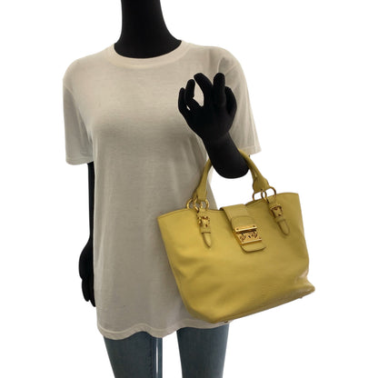 Miu Miu Shoulder Bag 197 B Leather Yellow Gold Metal Shoulder Bag Handbag 2Way Madras Women