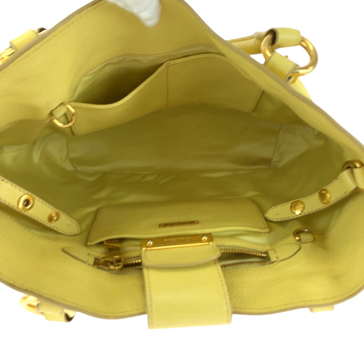 Miu Miu Shoulder Bag 197 B Leather Yellow Gold Metal Shoulder Bag Handbag 2Way Madras Women