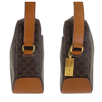 Celine Shoulder Bag Pvc, Leather Brown Gold Metal Crossbody Shoulder Bag Pochette Macadam Women
