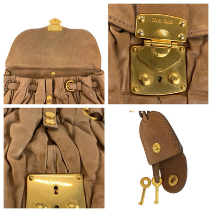 Miu Miu Handbag Leather Brown Gold Metal Handbag Shoulder Bag Materasse Women