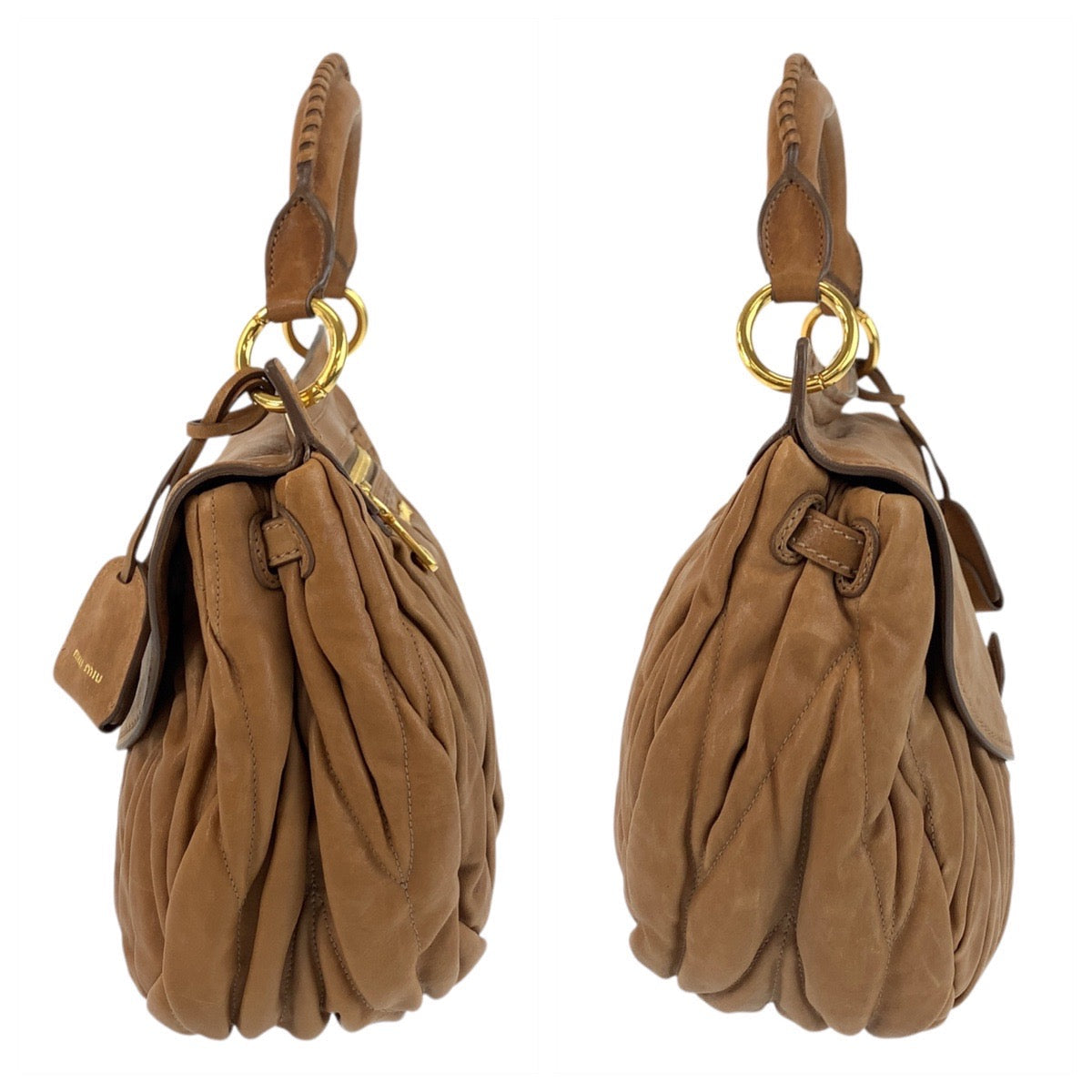 Miu Miu Handbag Leather Brown Gold Metal Handbag Shoulder Bag Materasse Women