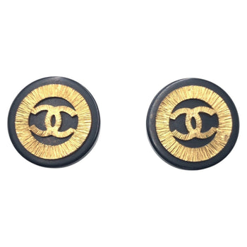 Chanel Earring Plastic Black Black Gold 1993 Coco Mark