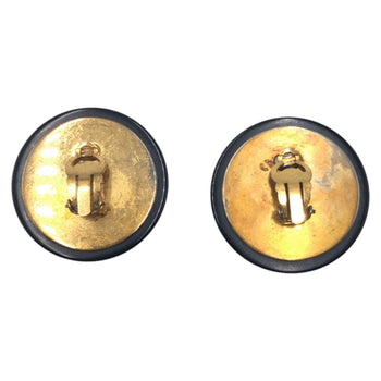 Chanel Earring Plastic Black Black Gold 1993 Coco Mark