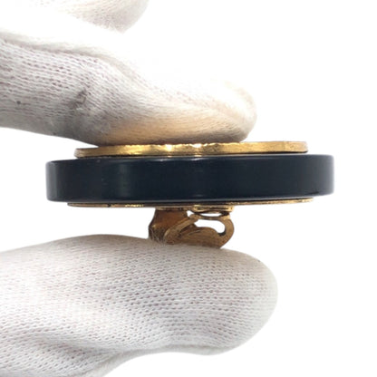 Chanel Earring Plastic Black Black Gold 1993 Coco Mark