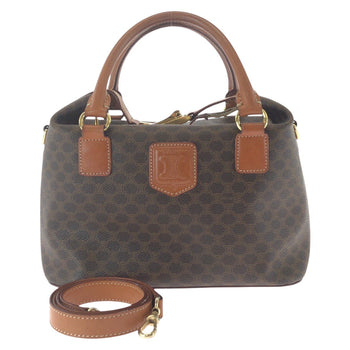 Celine Shoulder Bag Pvc Brown Gold Metal Crossbody Shoulder Bag Handbag 2Way Macadam Women