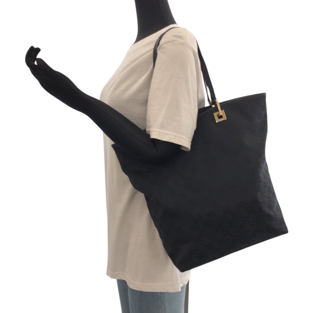 Gucci Tote Bag 002 1098 Gg Canvas Black Silvermetal Tote Bag Shoulder Bag Women