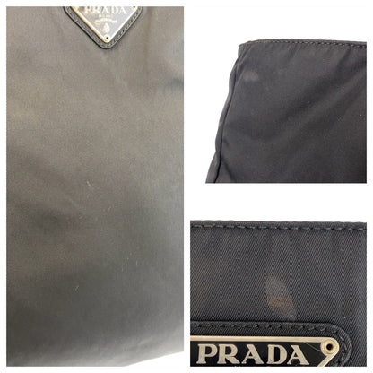 Prada Tote Bag Nylon Black Silvermetal Tote Bag Shoulder Bag Test Triangle With Logo Women