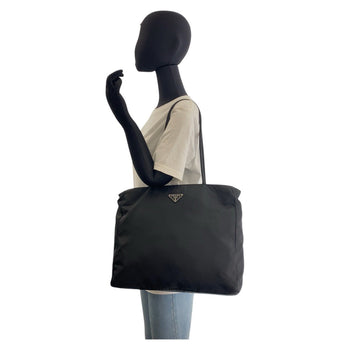 Prada Tote Bag Nylon Black Silvermetal Tote Bag Shoulder Bag Test Triangle With Logo Women