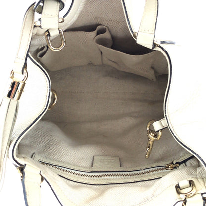 Gucci Shoulder Bag 386751 Leather Ivory Gold Metal Shoulder Bag Handbag 2Way Soho Interlocking