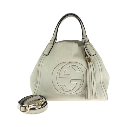 Gucci Shoulder Bag 386751 Leather Ivory Gold Metal Shoulder Bag Handbag 2Way Soho Interlocking