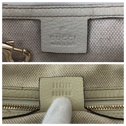Gucci Shoulder Bag 386751 Leather Ivory Gold Metal Shoulder Bag Handbag 2Way Soho Interlocking