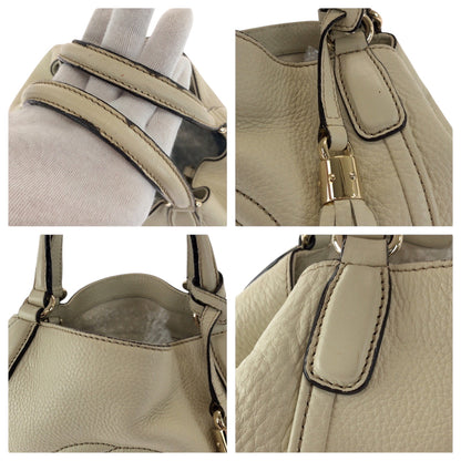Gucci Shoulder Bag 386751 Leather Ivory Gold Metal Shoulder Bag Handbag 2Way Soho Interlocking