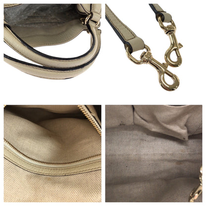 Gucci Shoulder Bag 386751 Leather Ivory Gold Metal Shoulder Bag Handbag 2Way Soho Interlocking