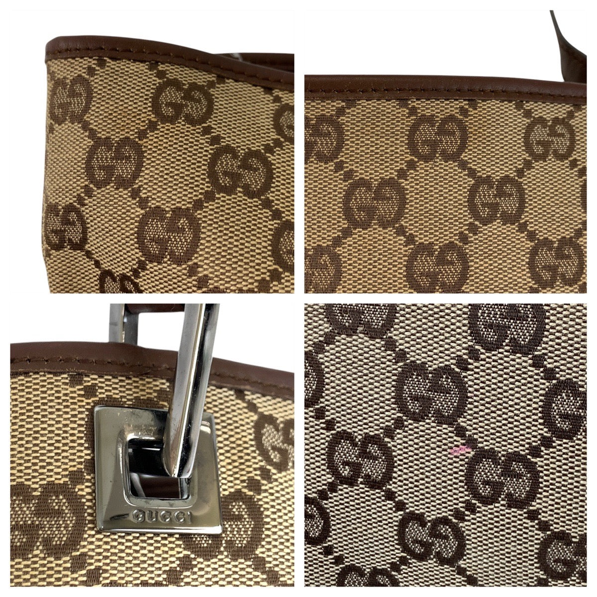 Gucci Tote Bag 31243 Gg Canvas, Leather Beige Brown Tote Bag Shoulder Bag Women