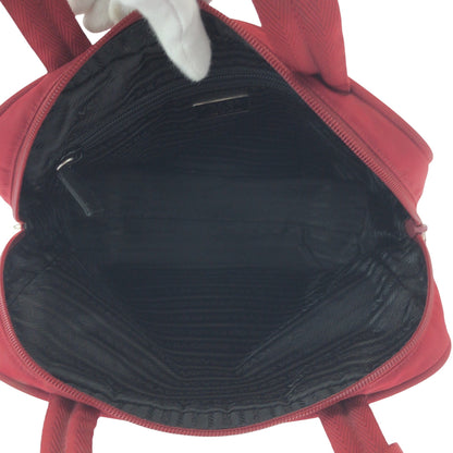 Prada Tote Bag B8495 Nylon Red Silver Metal Tote Bag Handbag Test Triangle With Logo Women