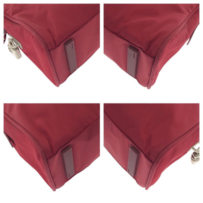 Prada Tote Bag B8495 Nylon Red Silver Metal Tote Bag Handbag Test Triangle With Logo Women