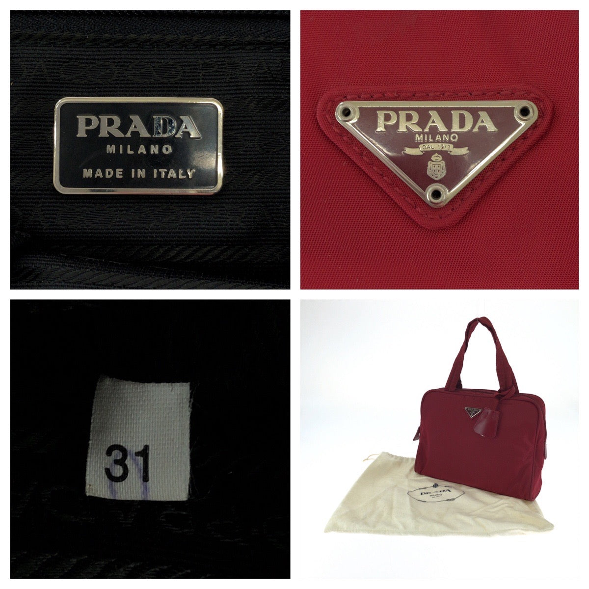 Prada Tote Bag B8495 Nylon Red Silver Metal Tote Bag Handbag Test Triangle With Logo Women