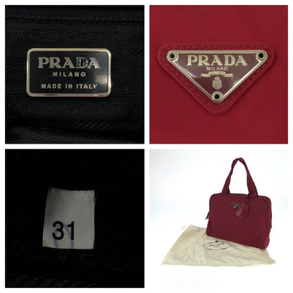 Prada Tote Bag B8495 Nylon Red Silver Metal Tote Bag Handbag Test Triangle With Logo Women