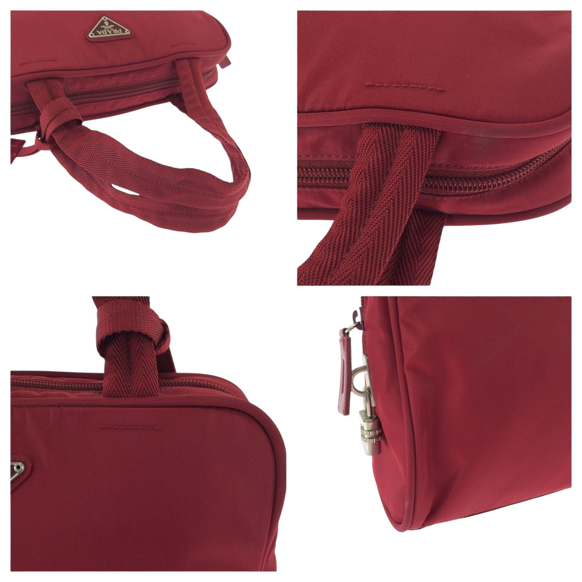 Prada Tote Bag B8495 Nylon Red Silver Metal Tote Bag Handbag Test Triangle With Logo Women