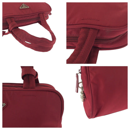 Prada Tote Bag B8495 Nylon Red Silver Metal Tote Bag Handbag Test Triangle With Logo Women