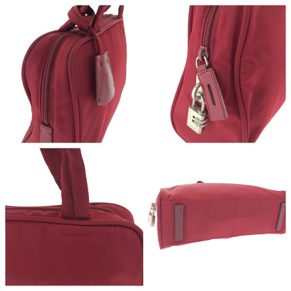 Prada Tote Bag B8495 Nylon Red Silver Metal Tote Bag Handbag Test Triangle With Logo Women
