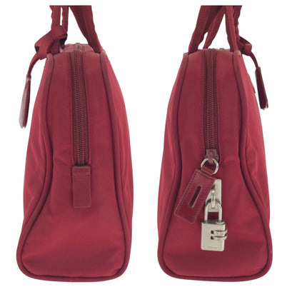 Prada Tote Bag B8495 Nylon Red Silver Metal Tote Bag Handbag Test Triangle With Logo Women