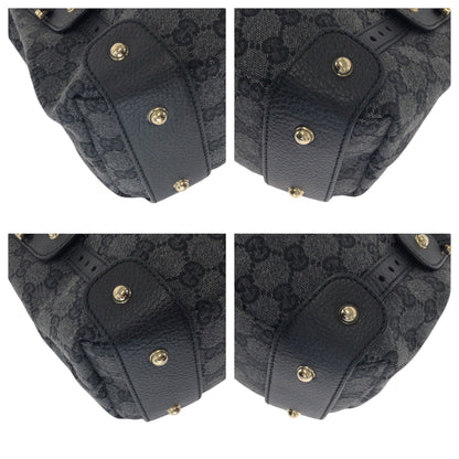 Gucci Tote Bag 292927 Gg Canvas Black, Gray, Gold Metal Tote Bag Handbag Shoulder Bag Horsebit Women