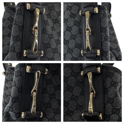 Gucci Tote Bag 292927 Gg Canvas Black, Gray, Gold Metal Tote Bag Handbag Shoulder Bag Horsebit Women