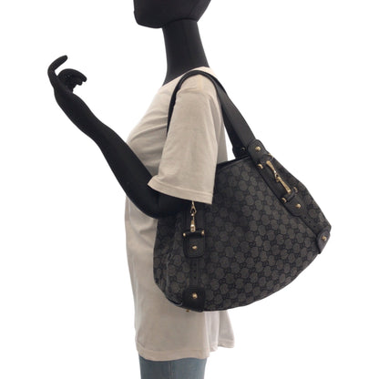 Gucci Tote Bag 292927 Gg Canvas Black, Gray, Gold Metal Tote Bag Handbag Shoulder Bag Horsebit Women