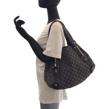 Gucci Tote Bag 292927 Gg Canvas Black, Gray, Gold Metal Tote Bag Handbag Shoulder Bag Horsebit Women