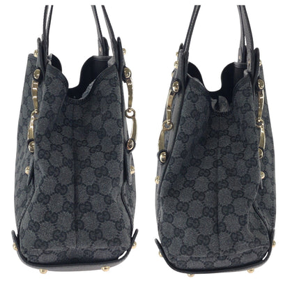 Gucci Tote Bag 292927 Gg Canvas Black, Gray, Gold Metal Tote Bag Handbag Shoulder Bag Horsebit Women