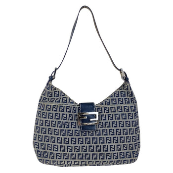 Fendi Shoulder Bag Canvas Navy Silvermetal Zucchino