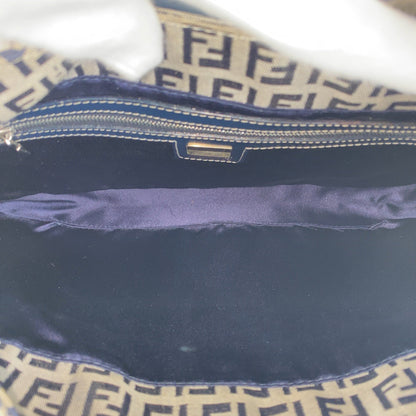 Fendi Shoulder Bag Canvas Navy Silvermetal Zucchino