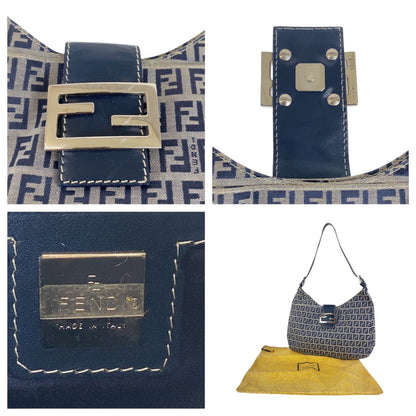 Fendi Shoulder Bag Canvas Navy Silvermetal Zucchino
