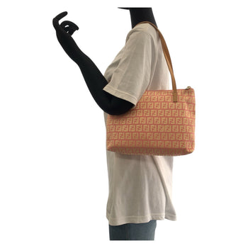 Fendi Tote Bag 2305 8Bh021 028 Canvas, Leather Pink Beige Gold Metal Tote Bag Shoulder Bag Zucchino