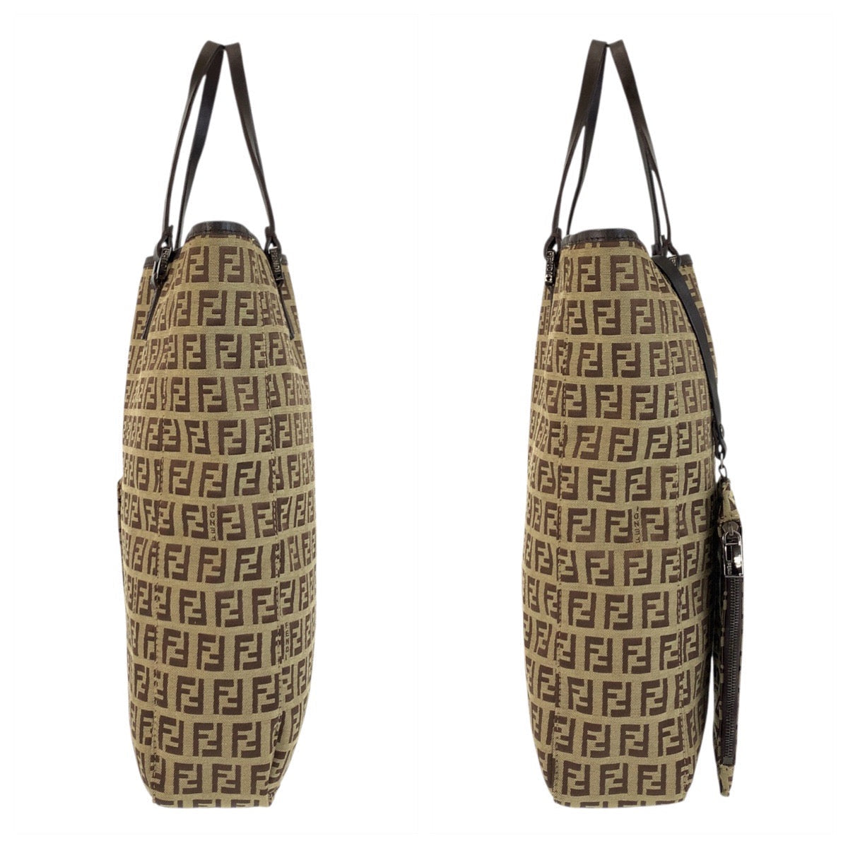 Fendi Tote Bag 8Bh006 Canvas, Leather Beige Brown Tote Bag Handbag Zucchino Women