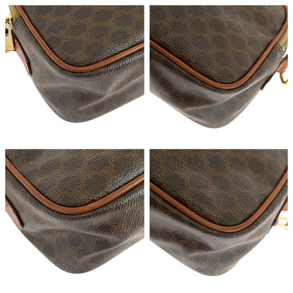 Celine Shoulder Bag Pvc Dark Brown Brown Gold Metal Shoulder Bag Vanity Bag 2Way Macadam Women