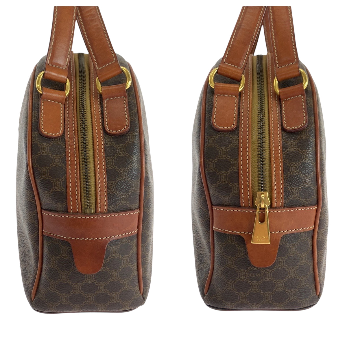 Celine Handbag Pvc, Leather Brown Gold Metal Handbag Vanity Bag Mini Boston Duffel Bag Macadam Women