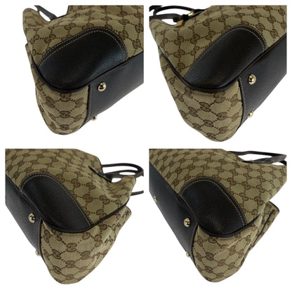 Gucci Tote Bag 163805 Gg Canvas Beige Brown Gold Metal Tote Bag Shoulder Bag Sherry Line Pretty