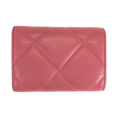 Chanel Tri-Fold Wallet Lambskin Pink Gold Metal Folding Wallet Compact Wallet 19 Year Old Matelasse
