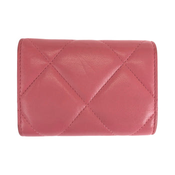 Chanel Tri-Fold Wallet Lambskin Pink Gold Metal Folding Wallet Compact Wallet 19 Year Old Matelasse