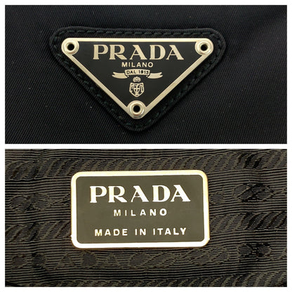 Prada Tote Bag Nylon Black Silvermetal Tote Bag Shoulder Bag Test Triangle With Logo Women