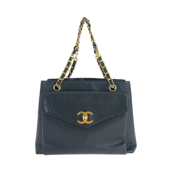 Chanel Tote Bag Caviar Skin Black Goldmetal Chain Tote Bag Shoulder Bag Coco Mark Women