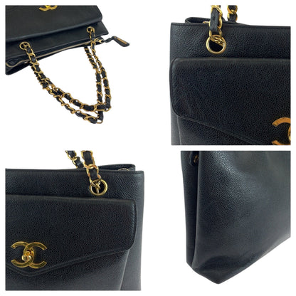 Chanel Tote Bag Caviar Skin Black Goldmetal Chain Tote Bag Shoulder Bag Coco Mark Women
