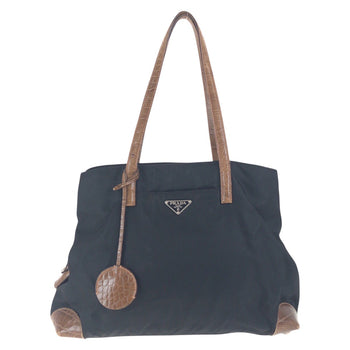 Prada Shoulder Bag Nylon, Leather Black Brown Silvermetal Shoulder Bag Tote Bag Test Triangle With