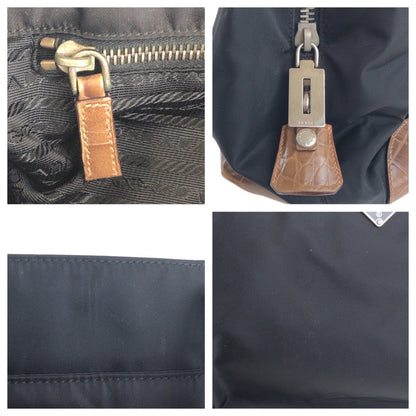 Prada Shoulder Bag Nylon, Leather Black Brown Silvermetal Shoulder Bag Tote Bag Test Triangle With