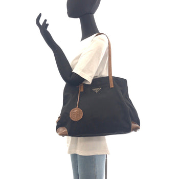 Prada Shoulder Bag Nylon, Leather Black Brown Silvermetal Shoulder Bag Tote Bag Test Triangle With