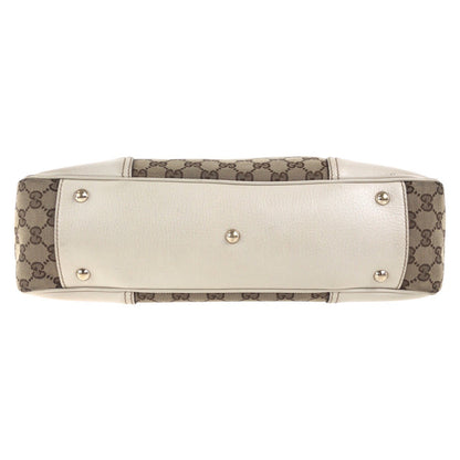 Gucci Tote Bag 168805 Gg Canvas, Leather Beige Ivory Gold Metal Tote Bag Shoulder Bag Sherry Line