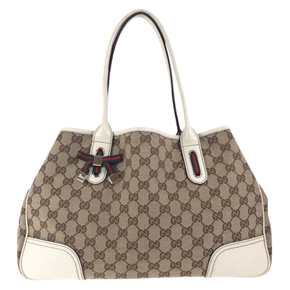 Gucci Tote Bag 168805 Gg Canvas, Leather Beige Ivory Gold Metal Tote Bag Shoulder Bag Sherry Line