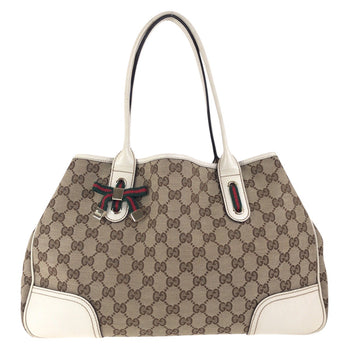 Gucci Tote Bag 168805 Gg Canvas, Leather Beige Ivory Gold Metal Tote Bag Shoulder Bag Sherry Line